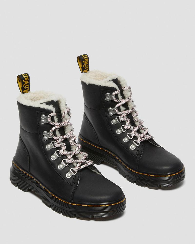 Dr Martens Combs Faux Shearling Forede Vinterstøvler Dame Sort | DK 286DFM